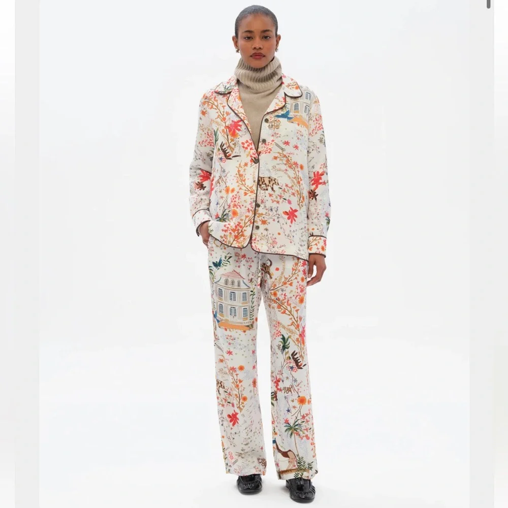 NWT SIEDRÉS MAISON PRINT STRAIGHT-LEG DRAWSTRING PANTS - Picture 1 of 4